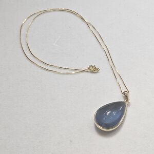 18k Gold Plated Pear Cabochon Aquamarine Gemstone Pendant Necklace